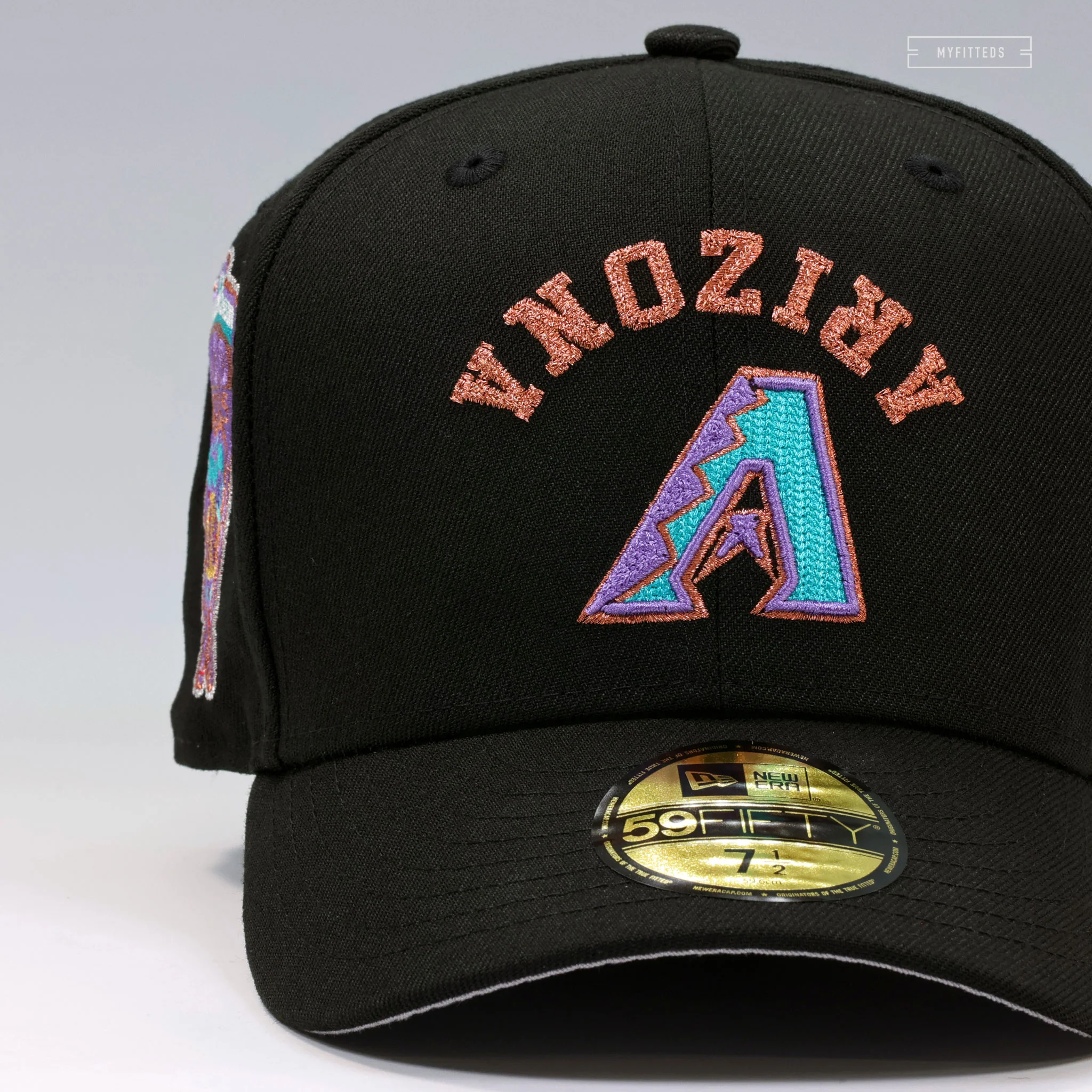 ARIZONA DIAMONDBACKS 1998 INAUGURAL SEASON UPSIDE DOWN INVERTED NEW ERA FITTED CAP - Image 3