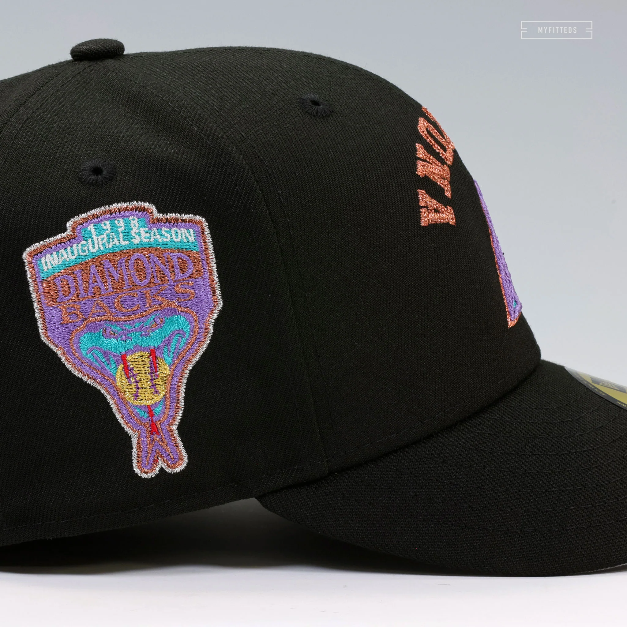 ARIZONA DIAMONDBACKS 1998 INAUGURAL SEASON UPSIDE DOWN INVERTED NEW ERA FITTED CAP - Image 5