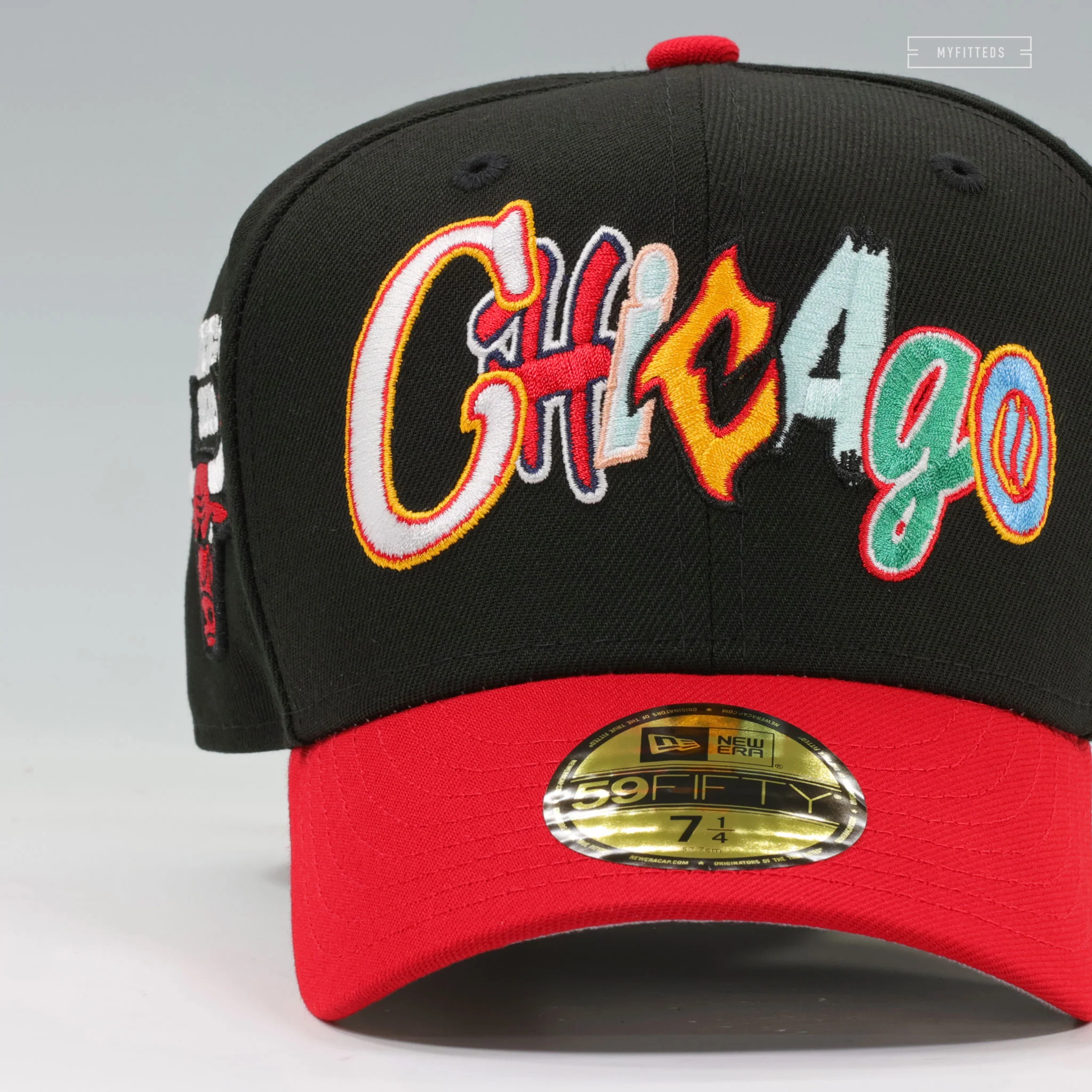 CHICAGO BULLS GRAFFITI 2 TONE JET BLACK SCARLET NEW ERA FITTED CAP - Image 3